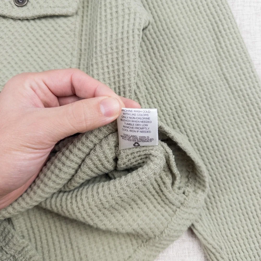 Hippie Rose Juniors Hooded Waffle Knit Button Shacket Sage Green Size S - Picture 7 of 8